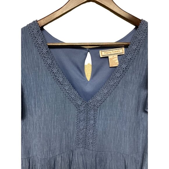 Flying Tomato Women's Blue Tiered Flutter Sleeve Crepe Dress Size Medium - Picture 3 of 9